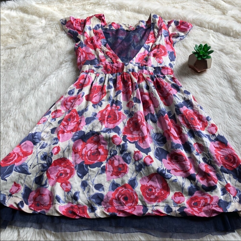 Free People Floral Rose V-Neck Dress